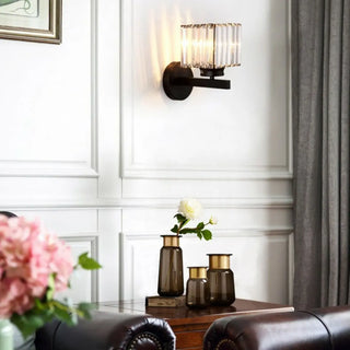 Elegant Gold Crystal Cylinder Metal Wall Sconce Zawala Image - 2