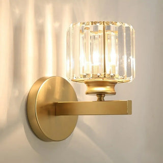 Elegant Gold Crystal Cylinder Metal Wall Sconce Zawala Image - 7