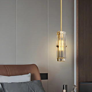 ZOWALA - Modern Bedroom Gold Cylindrical Clear Crystal Pendant Light Image - 1