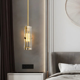ZOWALA - Modern Bedroom Gold Cylindrical Clear Crystal Pendant Light Image - 3