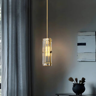 ZOWALA - Modern Bedroom Gold Cylindrical Clear Crystal Pendant Light Image - 4