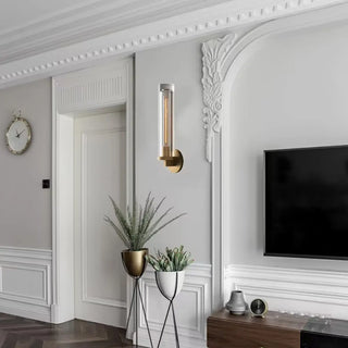 Clear Crystal Coppery Cylindrical Metal Wall Sconce Zawala Image - 10