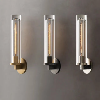 Clear Crystal Coppery Cylindrical Metal Wall Sconce Zawala Image - 2
