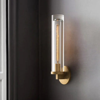 Clear Crystal Coppery Cylindrical Metal Wall Sconce Zawala Image - 4