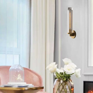 Clear Crystal Coppery Cylindrical Metal Wall Sconce Zawala Image - 9