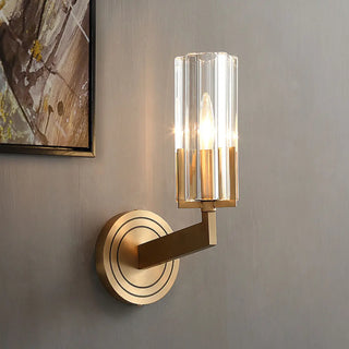 Cylinder Modern Clear Glass and Gold Vanity Light Zawala Image - 1