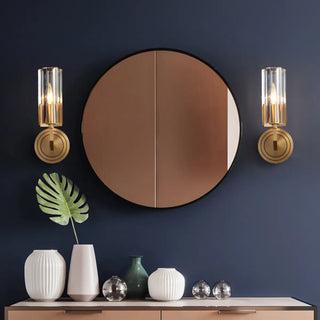 Cylinder Modern Clear Glass and Gold Vanity Light Zawala Image - 3