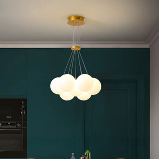 Dining Room White Glass Adjustable Height Bubble Chandelier Image - 1