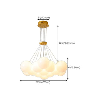 Dining Room White Glass Adjustable Height Bubble Chandelier Image - 10