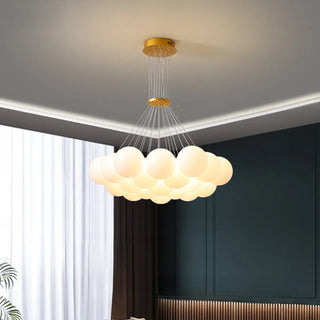 Dining Room White Glass Adjustable Height Bubble Chandelier Image - 4