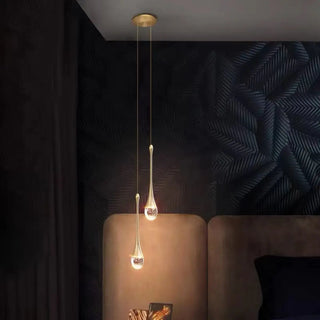 ZOWALA - Contemporary Teardrop Crystal Bedroom Gold Pendant Light Image - 1