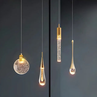 ZOWALA - Contemporary Teardrop Crystal Bedroom Gold Pendant Light Image - 2