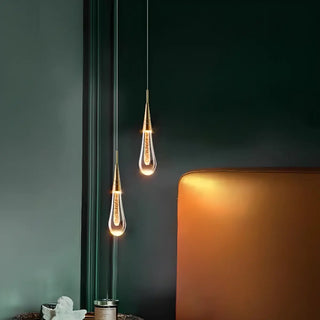 ZOWALA - Contemporary Teardrop Crystal Bedroom Gold Pendant Light Image - 3