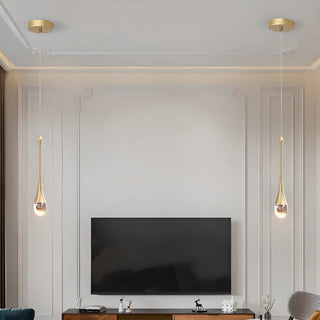 ZOWALA - Contemporary Teardrop Crystal Bedroom Gold Pendant Light Image - 4