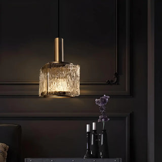 Modern Textured Glass Square Crystal Bedroom Pendant Light Zawala Image - 3