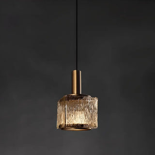 Modern Textured Glass Square Crystal Bedroom Pendant Light Zawala Image - 4
