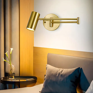 Adjustable Gold Cylinder LED Swing Arm Wall Sconce Zawala Image - 1