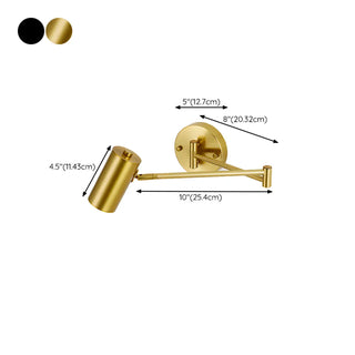 Adjustable Gold Cylinder LED Swing Arm Wall Sconce Zawala Image - 15