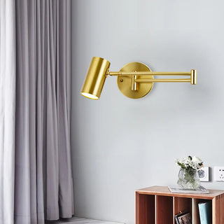 Adjustable Gold Cylinder LED Swing Arm Wall Sconce Zawala Image - 2