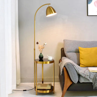 Round Side Table and Dome Gold Adjustable Floor Lamp Zawala Image - 1
