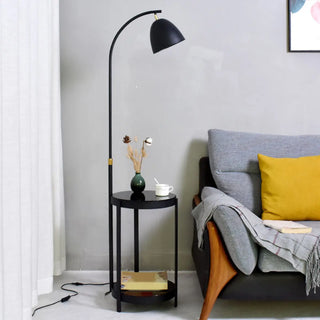 Round Side Table and Dome Gold Adjustable Floor Lamp Zawala Image - 2