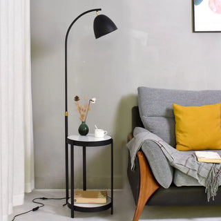 Round Side Table and Dome Gold Adjustable Floor Lamp Zawala Image - 3