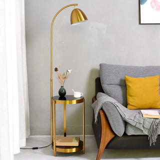 Round Side Table and Dome Gold Adjustable Floor Lamp Zawala Image - 6