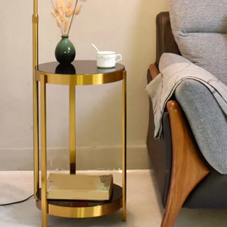 Round Side Table and Dome Gold Adjustable Floor Lamp Zawala Image - 8