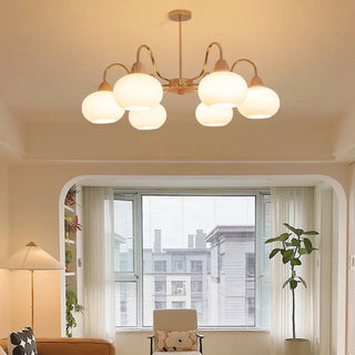 ZOWALA - Modern Gold Dome Round Milk Glass Chandelier Image - 1