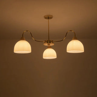 ZOWALA - Modern Gold Dome Round Milk Glass Chandelier Image - 13