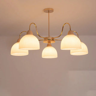 ZOWALA - Modern Gold Dome Round Milk Glass Chandelier Image - 15