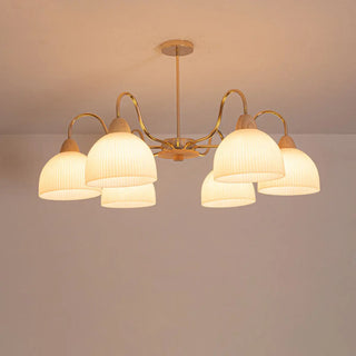 ZOWALA - Modern Gold Dome Round Milk Glass Chandelier Image - 16