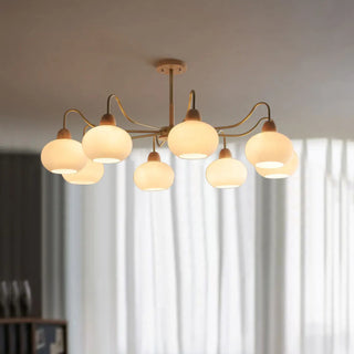 ZOWALA - Modern Gold Dome Round Milk Glass Chandelier Image - 2