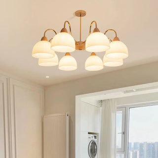 ZOWALA - Modern Gold Dome Round Milk Glass Chandelier Image - 3