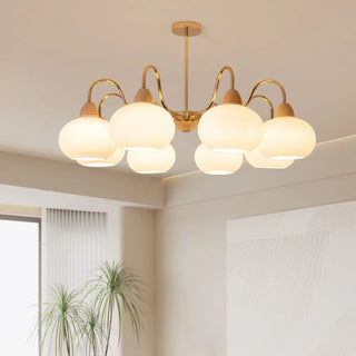 ZOWALA - Modern Gold Dome Round Milk Glass Chandelier Image - 4