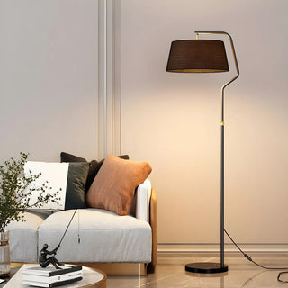 Modern Gold Fabric Cylinder Arc Bedroom Floor Lamp Zawala Image - 5