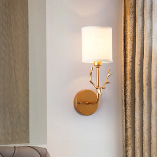 Modern Cylinder Fabric Antler Bedside Wall Sconce Zawala Image - 1
