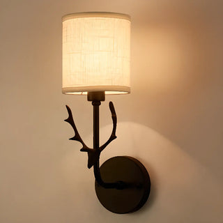 Modern Cylinder Fabric Antler Bedside Wall Sconce Zawala Image - 2