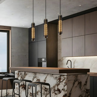 ZOWALA - Modern Bedroom Gray Cylinder Crystal Pendant Light Kitchen Image - 1