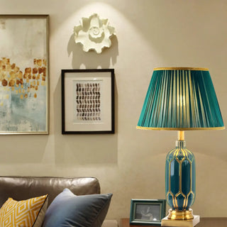 ZOWALA - Modern Gold Green Fabric Table Lamp Image - 11