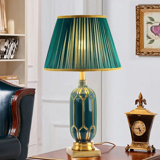 ZOWALA - Modern Gold Green Fabric Table Lamp Image - 2