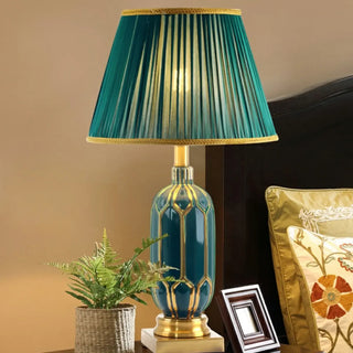 ZOWALA - Modern Gold Green Fabric Table Lamp Image - 4