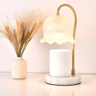 Elegant Flower Glass Shade Candle Warmer Table Lamp Zawala Image - 1