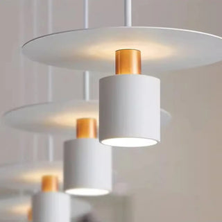 ZOWALA - Modern Red Metal Disc Cylinder Bedroom Pendant Light Image - 3