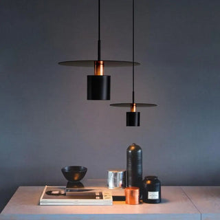 ZOWALA - Modern Red Metal Disc Cylinder Bedroom Pendant Light Image - 4