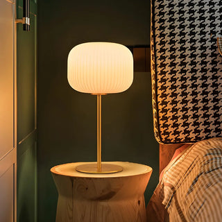 Simple White Lantern Glass Shade Bedside Table Lamp Zawala Image - 3