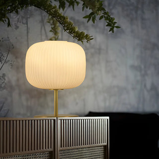 Simple White Lantern Glass Shade Bedside Table Lamp Zawala Image - 4