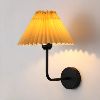 White Pleated Shade Classic Gold Cone Wall Sconce Image - 11