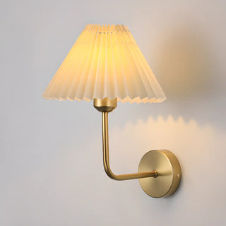 White Pleated Shade Classic Gold Cone Wall Sconce Image - 12