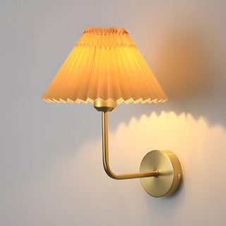 White Pleated Shade Classic Gold Cone Wall Sconce Image - 13